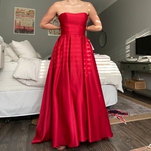 Floor Length Red Satin Ballgown Formal Gown Betsy & Adam